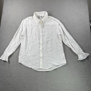 Francescas Top Womens S Button Up Long Sleeve White Pink Hearts Bell Sleeve NWT‎